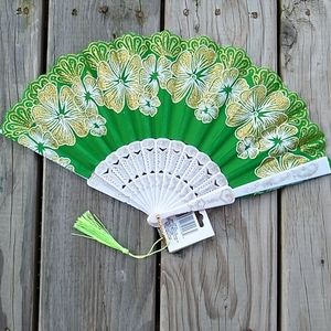 Green and white foldable  hand fan